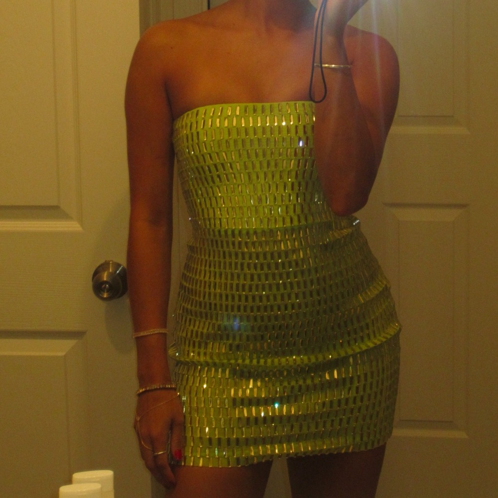 Oh Polly Strapless Green Dress
